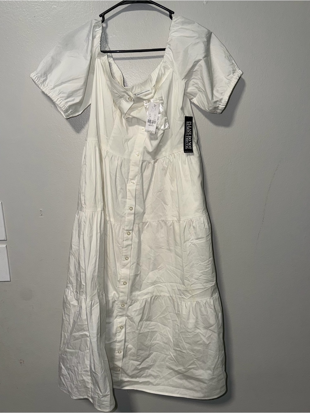 New York & Company Cream Button-Front A-Line Dress
